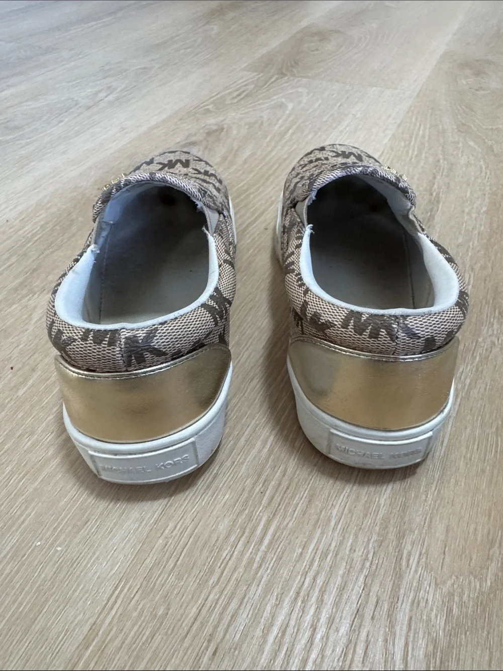 Michael Kors Kids Tan and Brown MK Logo Slip-On Sneakers